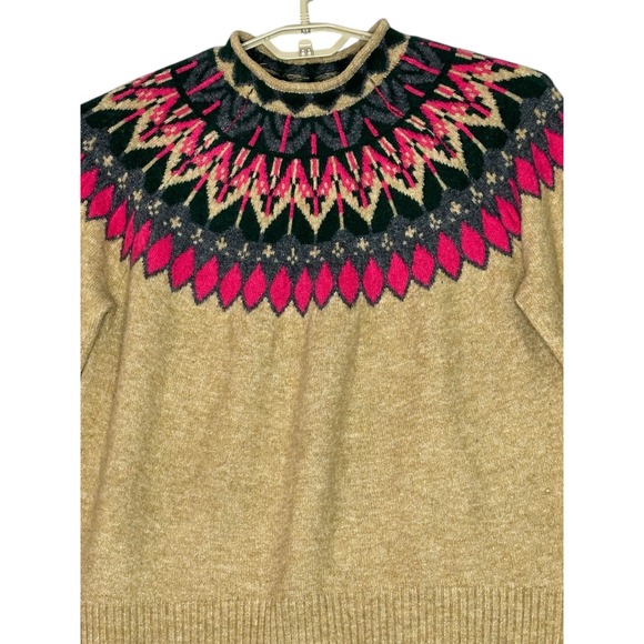 Vince Camuto Womens Fair Isle Mock Neck Sweater Large Mockneck Brown Pink Greeo - Picture 3 of 11